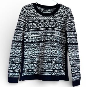 Talbots Black White Fair Isle Knit Sweater Size Small Classic Winter Pullover
